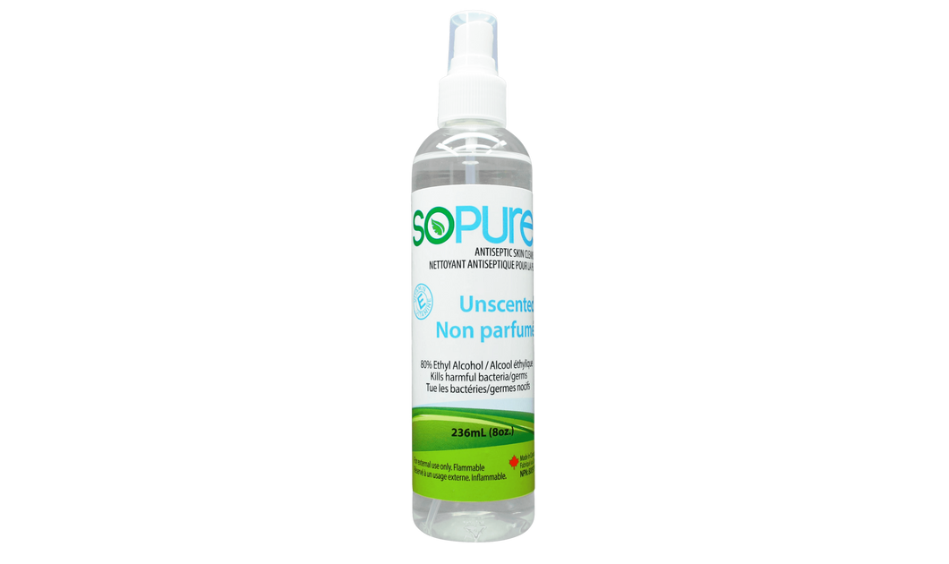 236 ml / 8 floz  bottle of hand sanitizer SOPURE